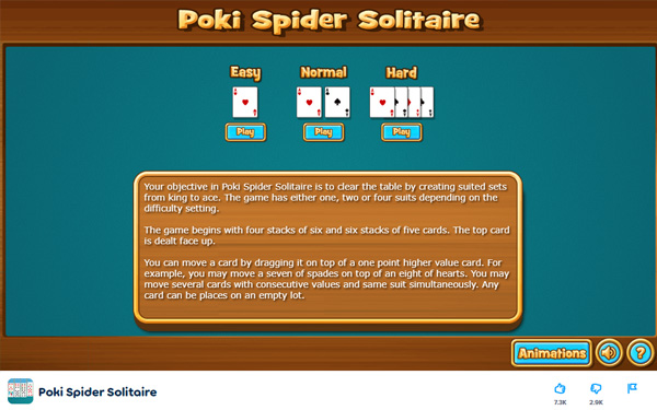 เกมส์ไพ่ Poki Spider Solitaire